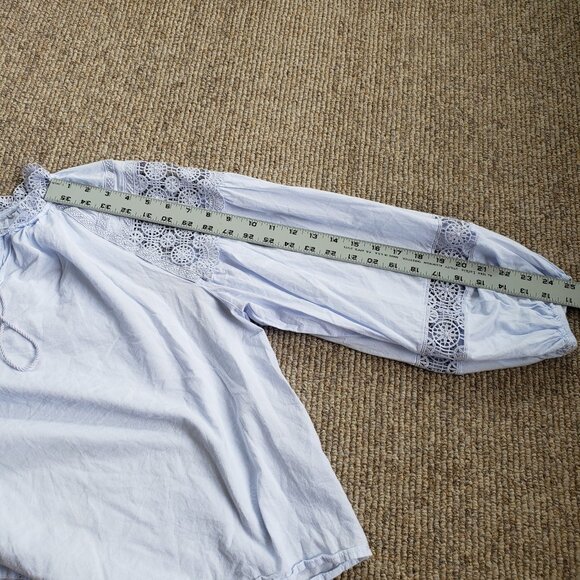 En Saison Peasant Blouse With Eyelet Detail Women's Medium Blue - Picture 7 of 9